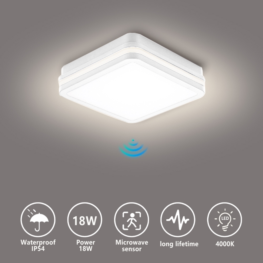 Brilagi - Luminaire LED d'extérieur avec détecteur BENE LED/18W/230V 22x22 cm blanc IP54