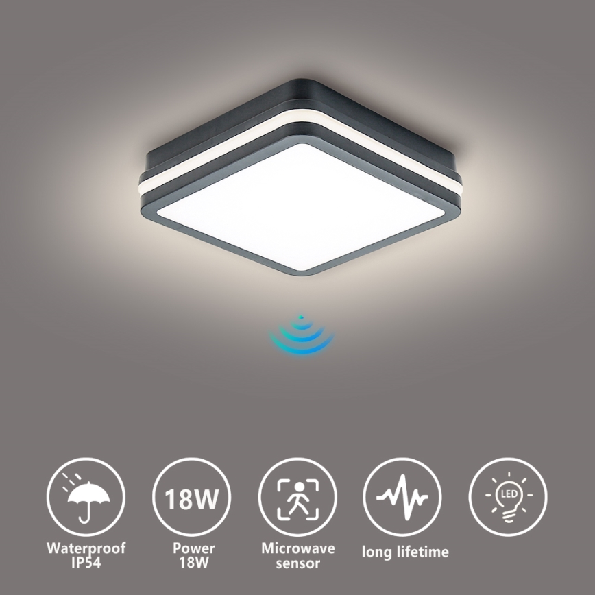 Brilagi - LED luminaire d'extérieur avec détecteur BENE LED/18W/230V 22x22 cm anthracite IP54