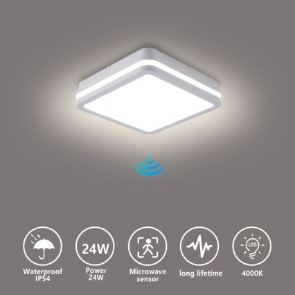Brilagi - Luminaire LED d'extérieur avec détecteur BENE LED/24W/230V 26x26 cm blanc IP54