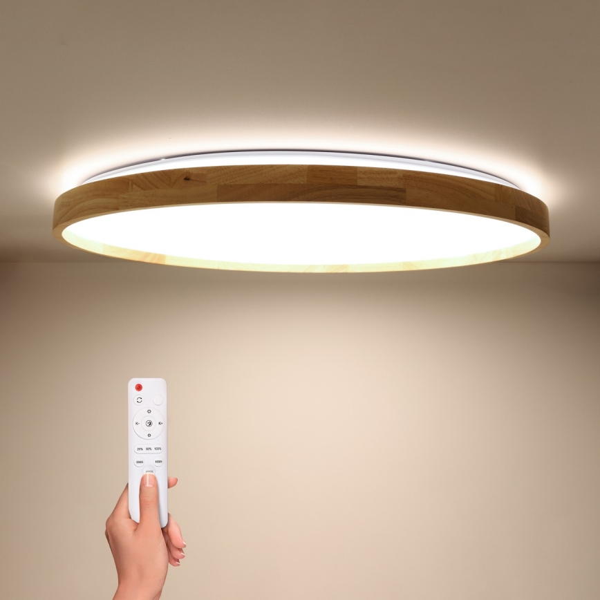 Brilagi - Plafonnier LED dimmable ALSON LED/72W/230V 3000-6500K chêne Ø 78 cm + télécommande
