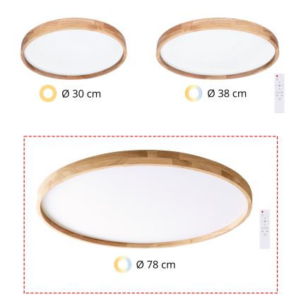 Brilagi - Plafonnier LED dimmable ALSON LED/72W/230V 3000-6500K chêne Ø 78 cm + télécommande