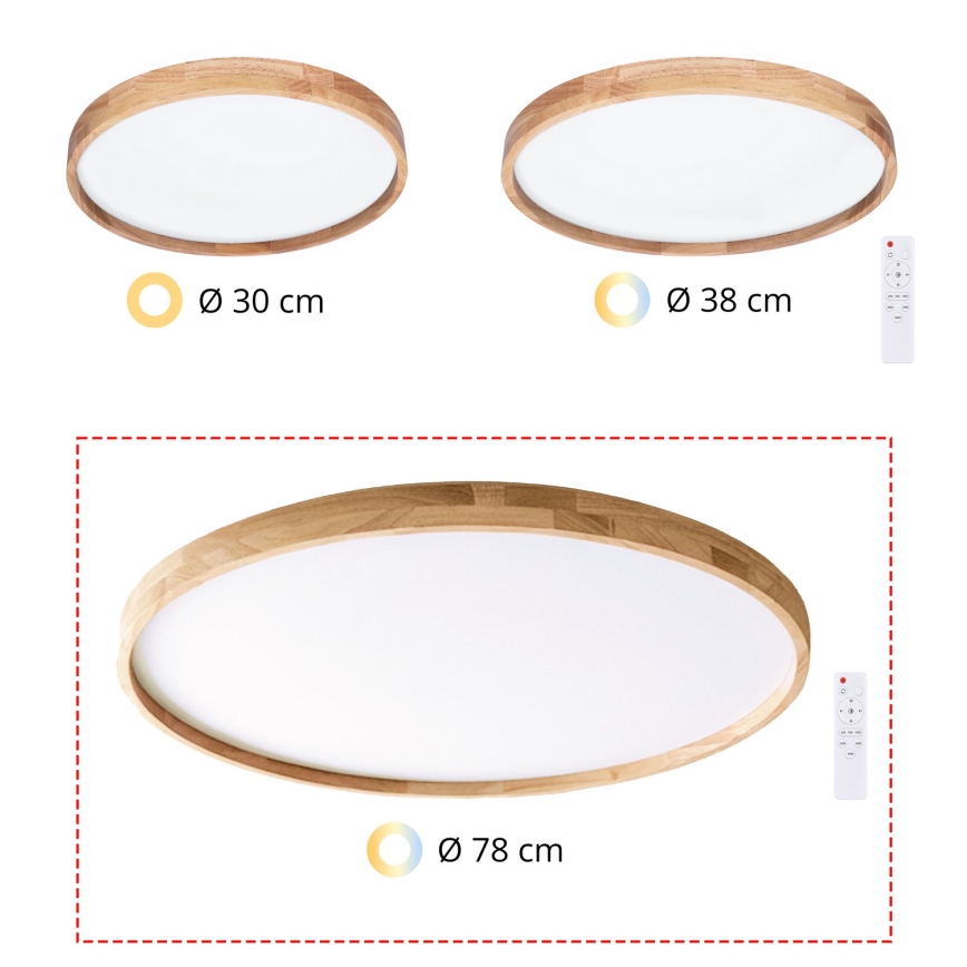 Brilagi - Plafonnier LED dimmable ALSON LED/72W/230V 3000-6500K chêne Ø 78 cm + télécommande