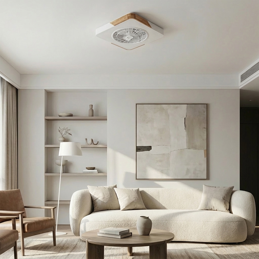 Brilagi - Plafonnier LED dimmable avec ventilateur LED/38W/230V 3000-6500K 3000-6500K 50x50 cm blanc/chêne + télécommande