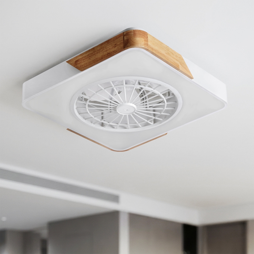 Brilagi - Plafonnier LED dimmable avec ventilateur LED/38W/230V 3000-6500K 3000-6500K 50x50 cm blanc/chêne + télécommande