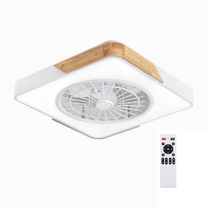 Brilagi - Plafonnier LED dimmable avec ventilateur LED/38W/230V 3000-6500K 3000-6500K 50x50 cm blanc/chêne + télécommande