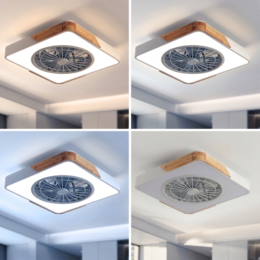 Brilagi - Plafonnier LED dimmable avec ventilateur LED/38W/230V 3000-6500K 50 x 50 cm blanc/chêne + télécommande