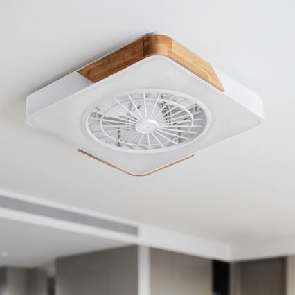 Brilagi - Plafonnier LED dimmable avec ventilateur LED/38W/230V 3000-6500K 50 x 50 cm blanc/chêne + télécommande