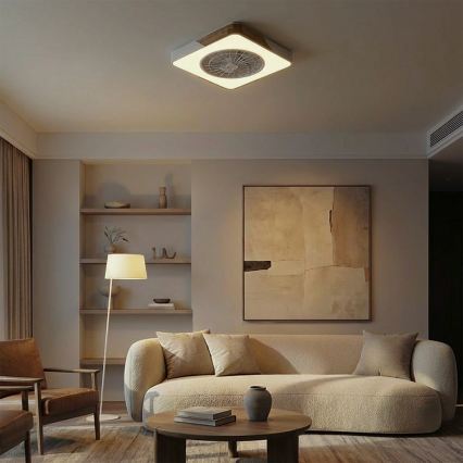 Brilagi - Plafonnier LED dimmable avec ventilateur LED/38W/230V 3000-6500K 50 x 50 cm blanc/chêne + télécommande