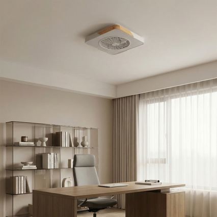 Brilagi - Plafonnier LED dimmable avec ventilateur LED/38W/230V 3000-6500K 50 x 50 cm blanc/chêne + télécommande
