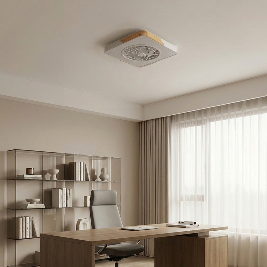 Brilagi - Plafonnier LED dimmable avec ventilateur LED/38W/230V 3000-6500K 50 x 50 cm blanc/chêne + télécommande