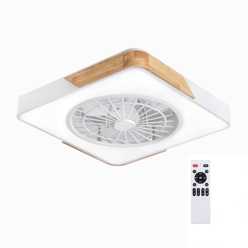 Brilagi - Plafonnier LED dimmable avec ventilateur LED/38W/230V 3000-6500K 50 x 50 cm blanc/chêne + télécommande