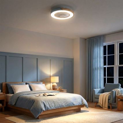Brilagi - Plafonnier LED dimmable avec ventilateur, 38 W/230 V, 3000–6500 K, diam. 50 cm, bleu/chêne + télécommande