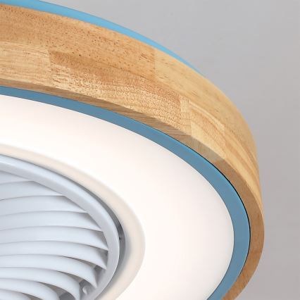 Brilagi - Plafonnier LED dimmable avec ventilateur, 38 W/230 V, 3000–6500 K, diam. 50 cm, bleu/chêne + télécommande