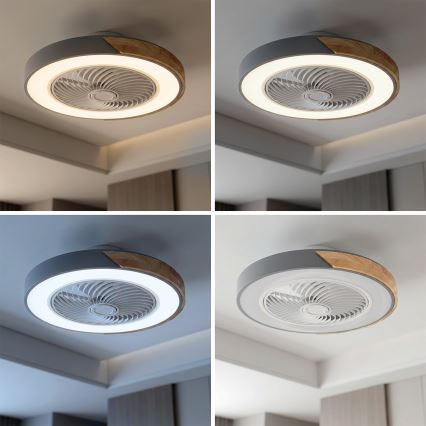 Brilagi - Plafonnier LED dimmable avec ventilateur LED/38W/230V 3000-6500K 3000-6500K Ø 50 cm gris/chêne + télécommande
