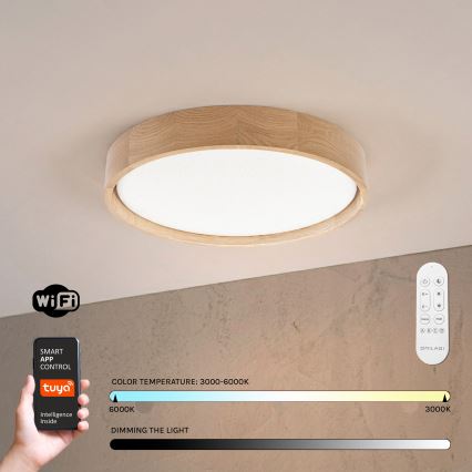 Brilagi - Plafonnier LED dimmable MANAROLA SMART STARS LED/24W/230V 3000-6000K Wi‑Fi Tuya Beacon Ø 41 cm chêne + télécommande