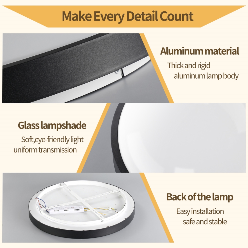 Brilagi - Plafonnier LED dimmable GLASS POOL DOUBLE LED/60W/230V 3000-6000K 50 cm noir + télécommande