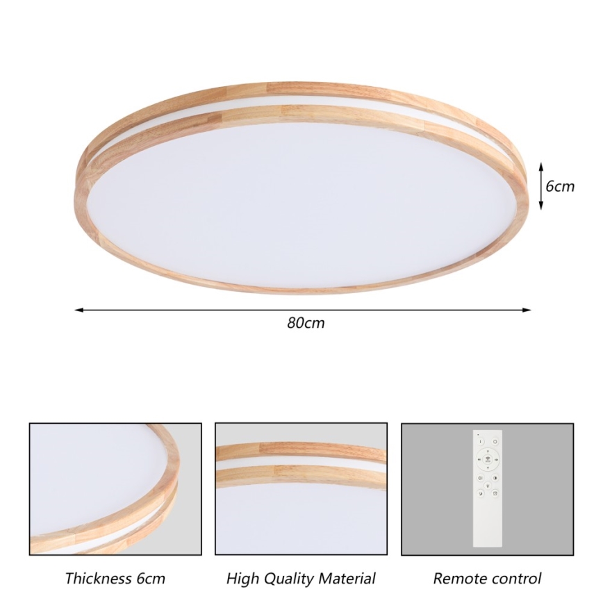 BRILAGI - Plafonnier LED dimmable MOLINA LED/100W/230V 3000-6000K chêne Ø 80 cm + télécommande