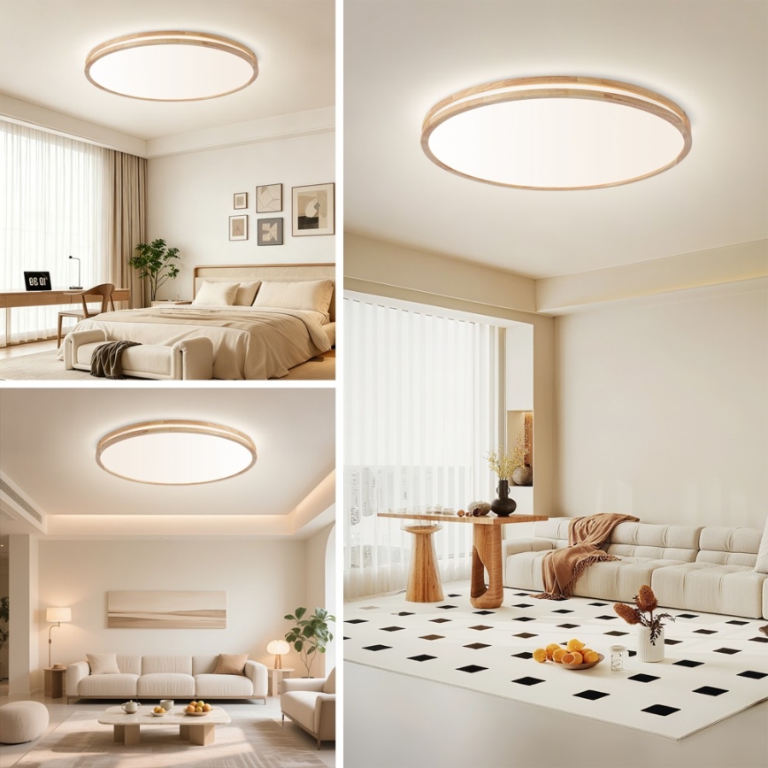 Brilagi - Plafonnier LED dimmable MOLINA LED/128W/230V 3000-6000K chêne Ø 100 cm + télécommande