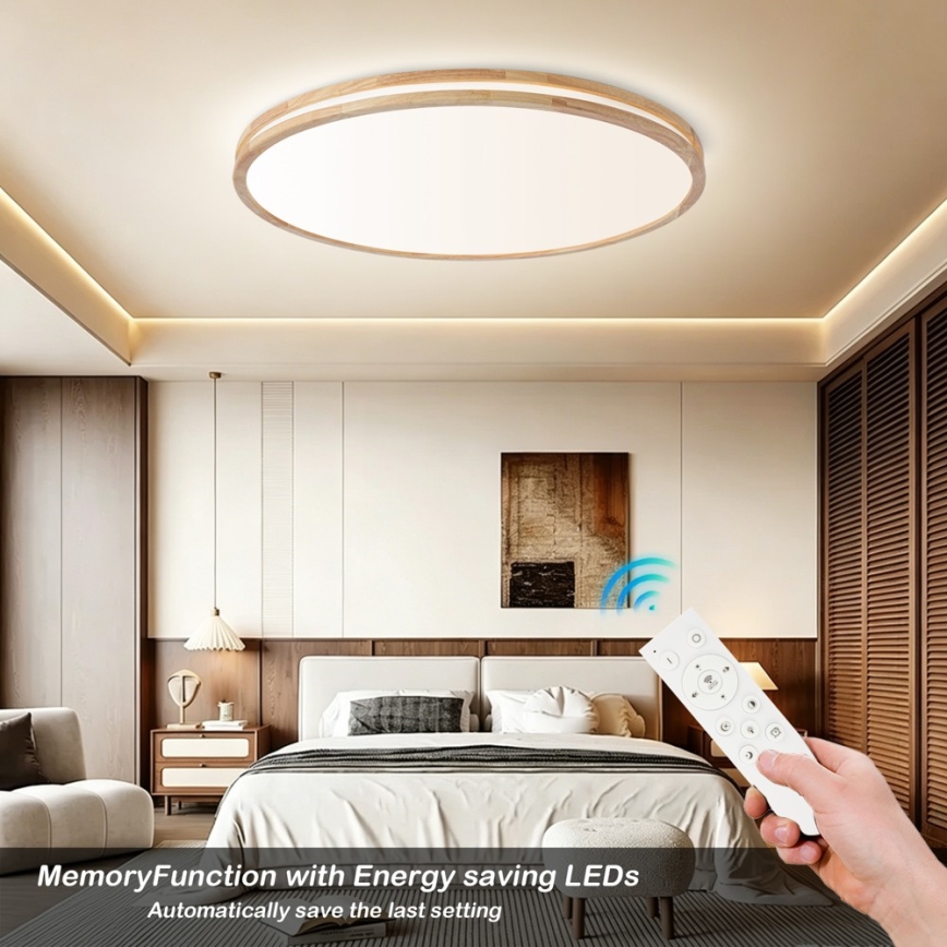 Brilagi - Plafonnier LED dimmable MOLINA LED/128W/230V 3000-6000K chêne Ø 100 cm + télécommande