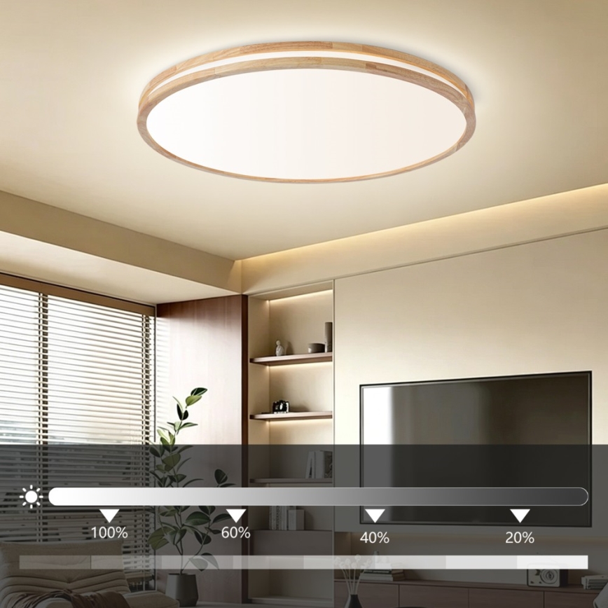 Brilagi - Plafonnier LED dimmable MOLINA LED/128W/230V 3000-6000K chêne Ø 100 cm + télécommande