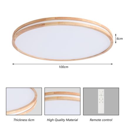 Brilagi - Plafonnier LED dimmable MOLINA LED/128W/230V 3000-6000K chêne Ø 100 cm + télécommande
