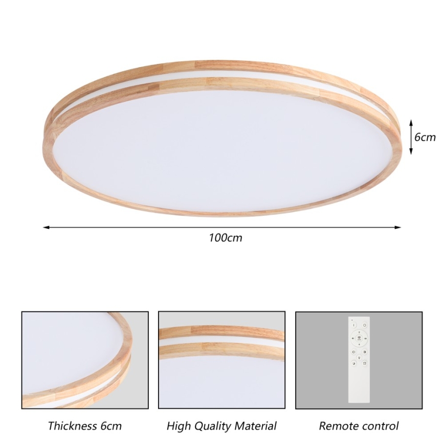 Brilagi - Plafonnier LED dimmable MOLINA LED/128W/230V 3000-6000K chêne Ø 100 cm + télécommande