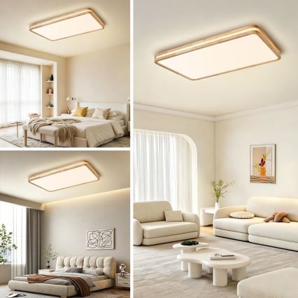 Brilagi - Plafonnier LED dimmable MOLINA SQUARE LED/128W/230V 3000-6000K chêne 90x60 cm + télécommande