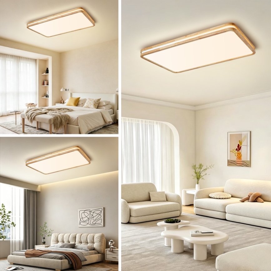Brilagi - Plafonnier LED dimmable MOLINA SQUARE LED/128W/230V 3000-6000K chêne 90x60 cm + télécommande