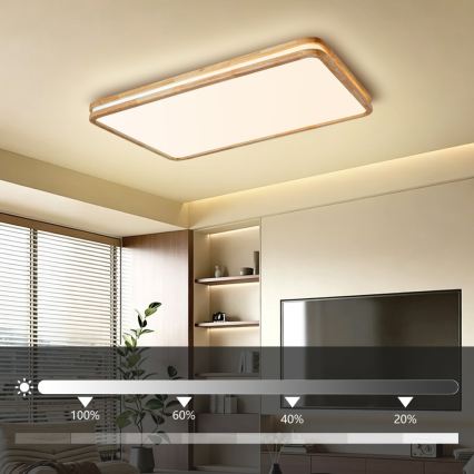Brilagi - Plafonnier LED dimmable MOLINA SQUARE LED/128W/230V 3000-6000K chêne 90x60 cm + télécommande