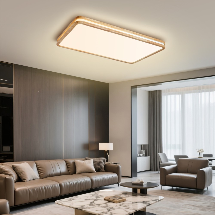 Brilagi - Plafonnier LED dimmable MOLINA SQUARE LED/128W/230V 3000-6000K chêne 90x60 cm + télécommande
