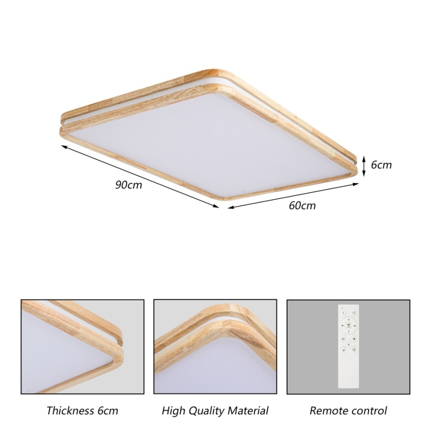 Brilagi - Plafonnier LED dimmable MOLINA SQUARE LED/128W/230V 3000-6000K chêne 90x60 cm + télécommande