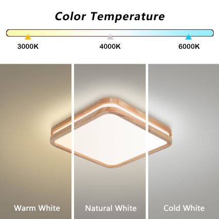 Brilagi - Plafonnier LED dimmable MOLINA SQUARE LED/48W/230V 3000-6000K chêne 40x40 cm + télécommande