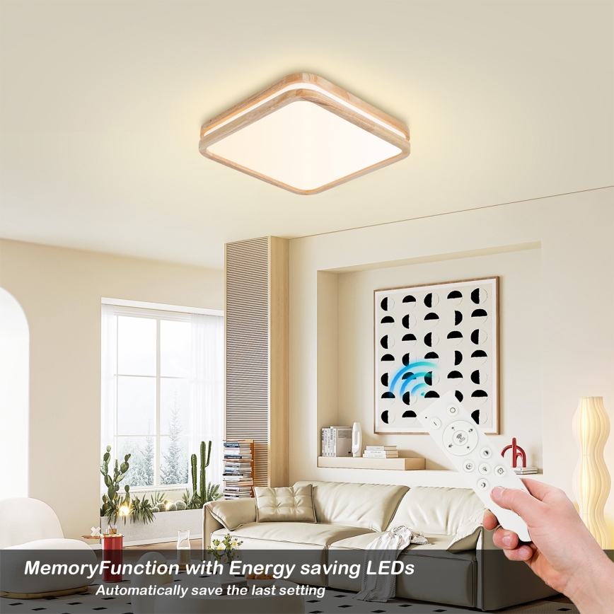 BRILAGI - Plafonnier LED dimmable MOLINA SQUARE LED/48W/230V 3000-6000K chêne 40x40 cm + télécommande