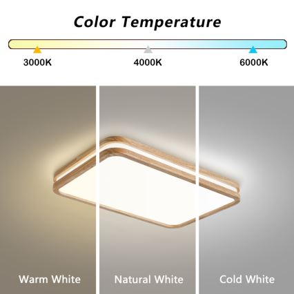 BRILAGI - Plafonnier LED dimmable MOLINA SQUARE LED/54W/230V 3000-6000K chêne 60x40 cm + télécommande
