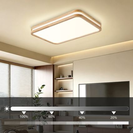 BRILAGI - Plafonnier LED dimmable MOLINA SQUARE LED/54W/230V 3000-6000K chêne 60x40 cm + télécommande