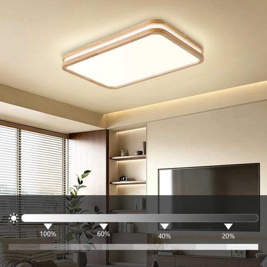 BRILAGI - Plafonnier LED dimmable MOLINA SQUARE LED/54W/230V 3000-6000K chêne 60x40 cm + télécommande