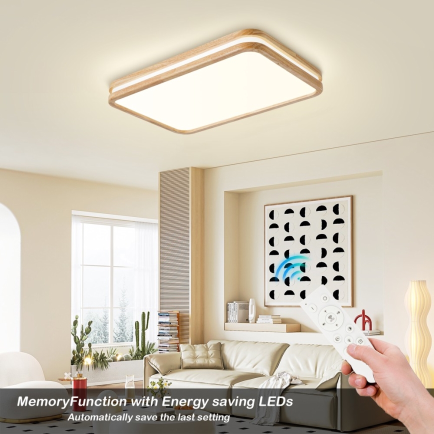 BRILAGI - Plafonnier LED dimmable MOLINA SQUARE LED/54W/230V 3000-6000K chêne 60x40 cm + télécommande