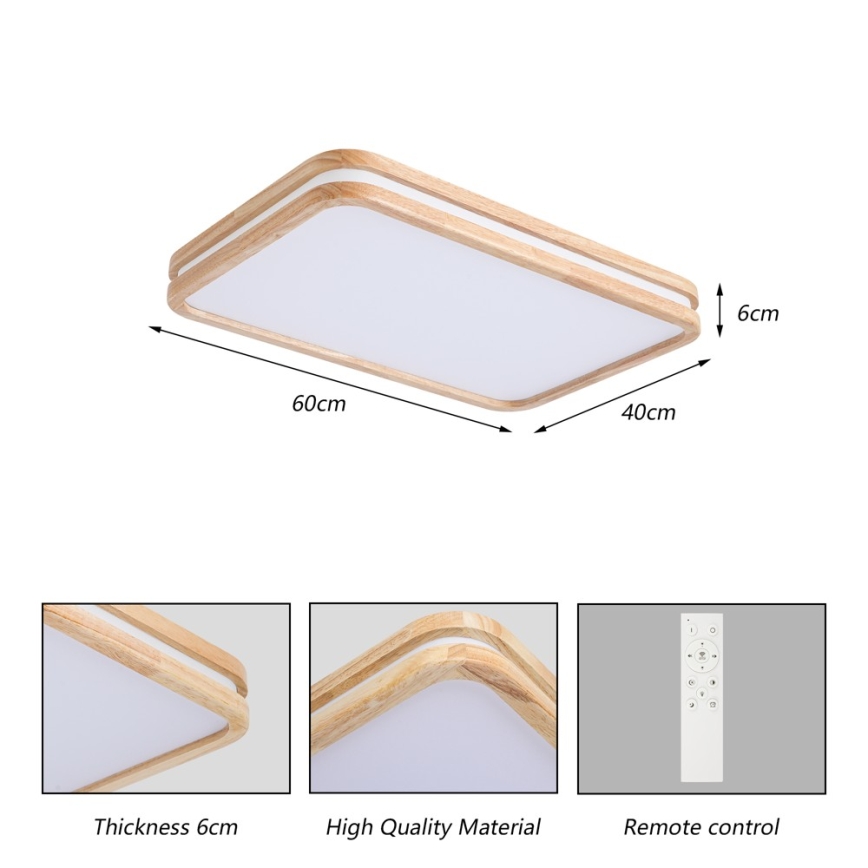 BRILAGI - Plafonnier LED dimmable MOLINA SQUARE LED/54W/230V 3000-6000K chêne 60x40 cm + télécommande