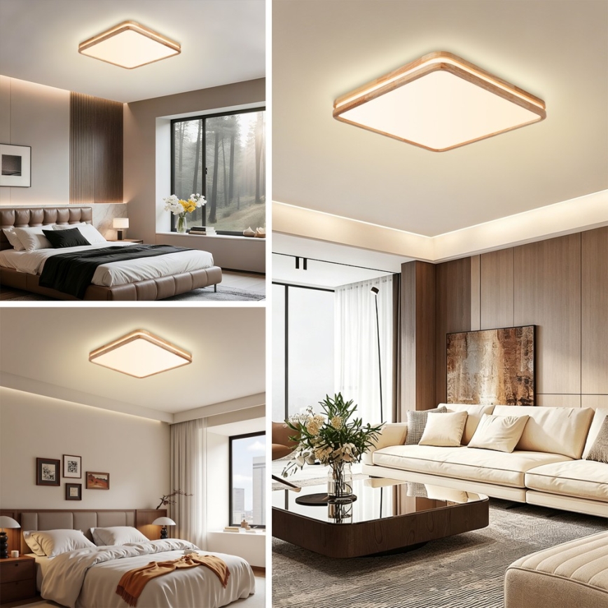 Brilagi - Plafonnier LED dimmable MOLINA SQUARE LED/80W/230V 3000-6000K chêne 60x60 cm + télécommande