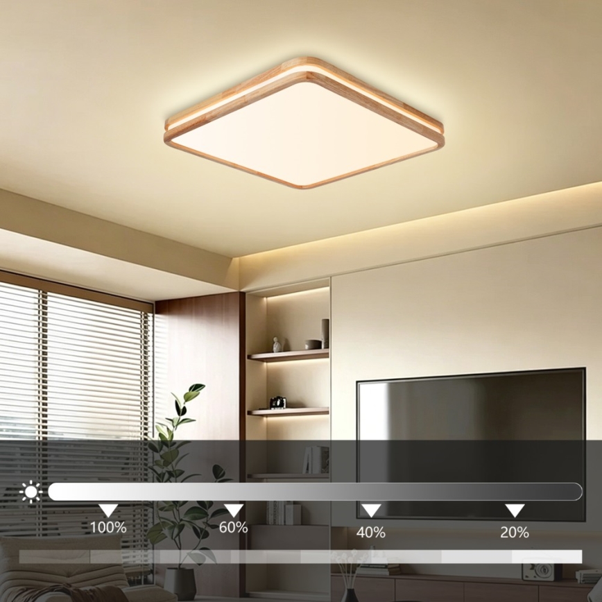 Brilagi - Plafonnier LED dimmable MOLINA SQUARE LED/80W/230V 3000-6000K chêne 60x60 cm + télécommande
