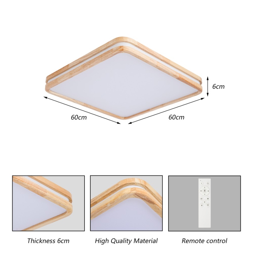 Brilagi - Plafonnier LED dimmable MOLINA SQUARE LED/80W/230V 3000-6000K chêne 60x60 cm + télécommande