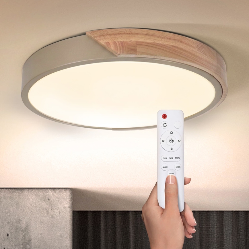 BRILAGI - Plafonnier LED dimmable PILANA LED/48W/230V 3000-6500K chêne/beige Ø 40 cm + télécommande