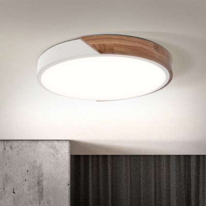 Brilagi - Plafonnier LED dimmable PILANA LED/48W/230V chêne/blanc Ø 40 cm + télécommande