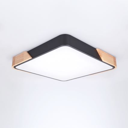 Brilagi - Plafonnier LED dimmable PILANA LED/48W/230V 3000-6500K chêne/noir 42x42 cm + télécommande