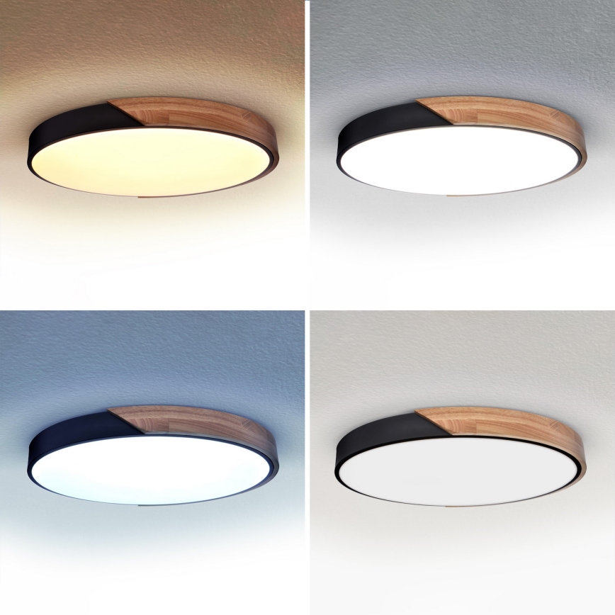 Brilagi - Plafonnier LED dimmable PILANA LED/60W/230V chêne/noir Ø 58,5 cm + télécommande