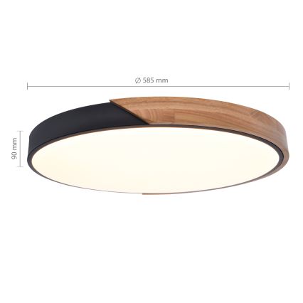 Brilagi - Plafonnier LED dimmable PILANA LED/60W/230V chêne/noir Ø 58,5 cm + télécommande