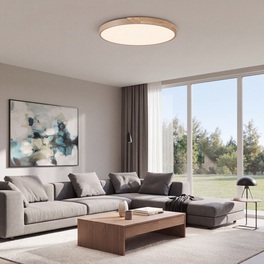 BRILAGI - Plafonnier LED dimmable PILANA LED/72W/230V 3000-6500K chêne/beige Ø 80 cm + télécommande