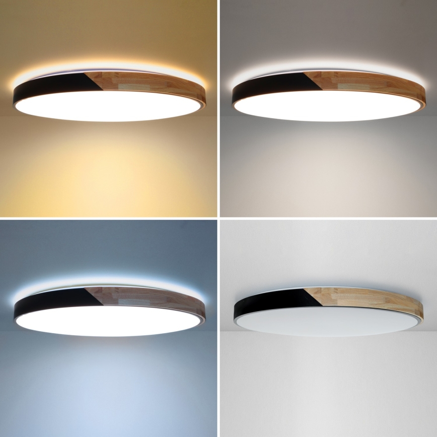 Brilagi - Plafonnier LED dimmable PILANA 72 W 230 V 3000–6500 K chêne/noir Ø 80 cm + télécommande