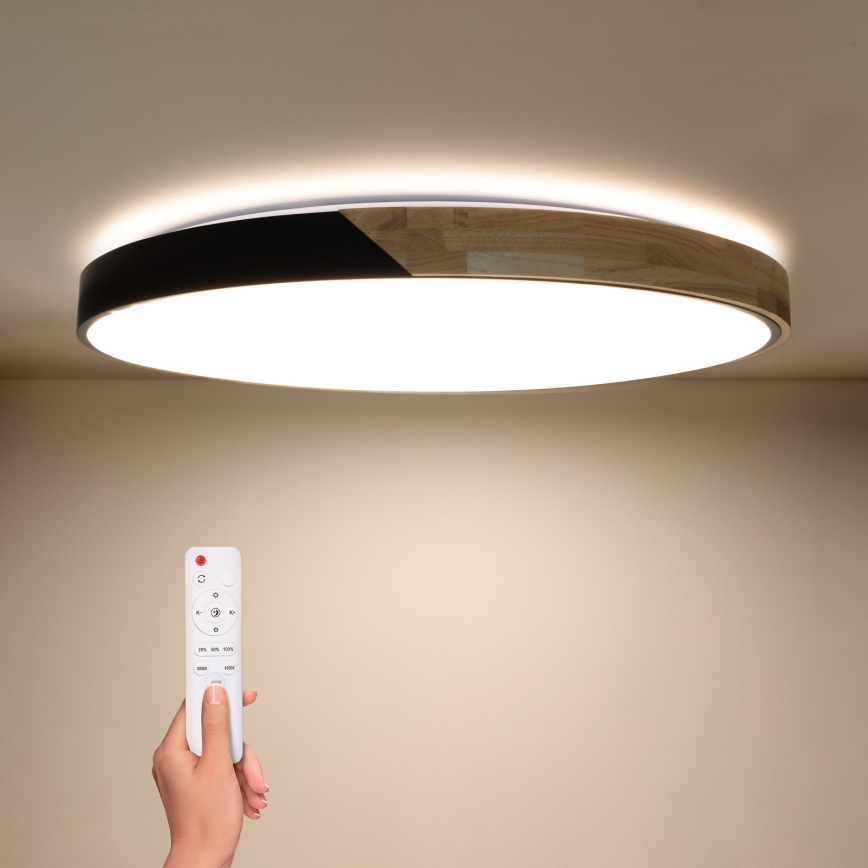 Brilagi - Plafonnier LED dimmable PILANA 72 W 230 V 3000–6500 K chêne/noir Ø 80 cm + télécommande