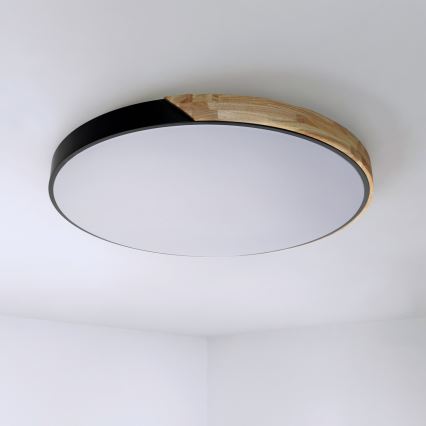 Brilagi - Plafonnier LED dimmable PILANA 72 W 230 V 3000–6500 K chêne/noir Ø 80 cm + télécommande